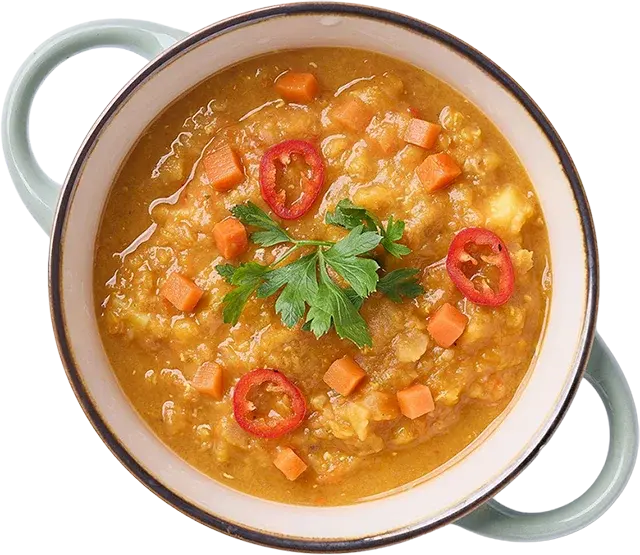 Sfeerbeeld van kom vegan soep werksoep